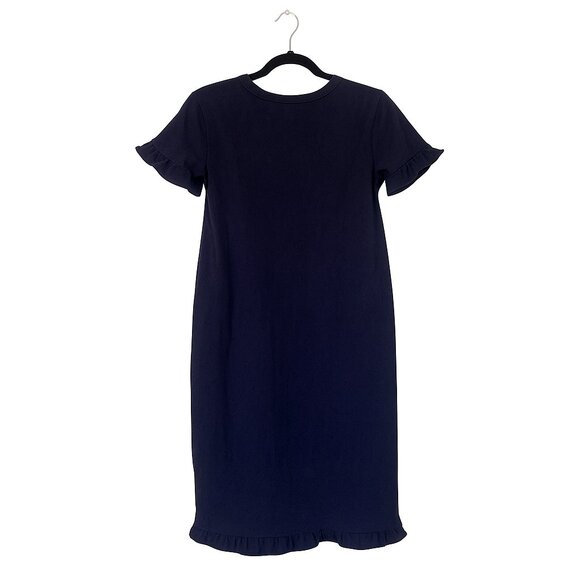 BODEN Emily Navy Blue Slub Cotton Ruffle Sleeve Jersey T-Shirt Shift Dress 4L - Picture 4 of 9